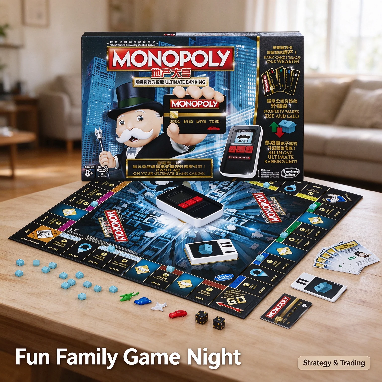 Hasbro Game Monopoly - ハズブロ モノポリー アルティメット バンキング ボードゲーム、不動産取引、パーティーゲーム、戦略ゲーム、複数プレイヤー対応、インタラクティブ、家族向け、コレクションアイテム、ギフト