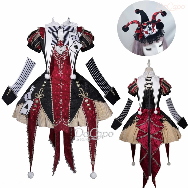 Party Games Night - ロリータ風サーカスファンタジーナイト、ゴシック風ピエロのコスチュームセット。ハロウィーンやコミックコンなどのテーマパーティーに最適な、女性用ゴシック風ピエロ衣装。